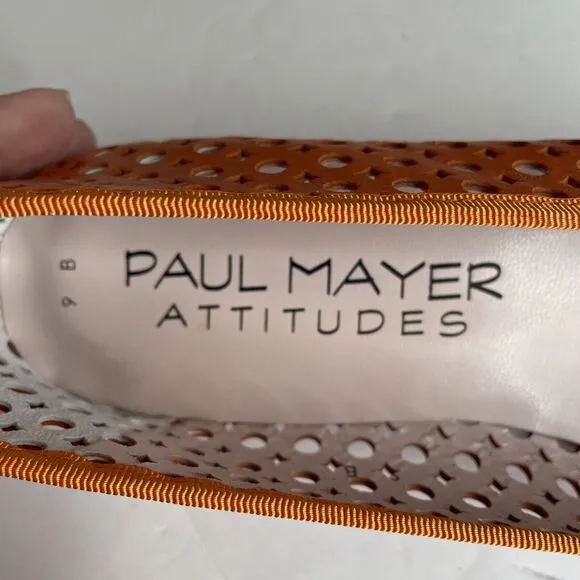 Paul Mayers Attitudes Candy Orange Bow Perforated Ballet Flats Shoes NIB Size 9B