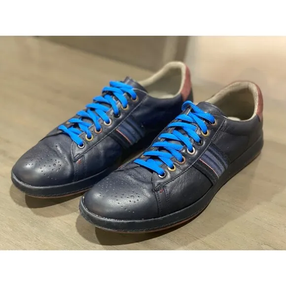 PAUL SMITH Leather Low Top Oxford Sneaker Shoes Blue Men's Sz US 9 UK 8 Stripes