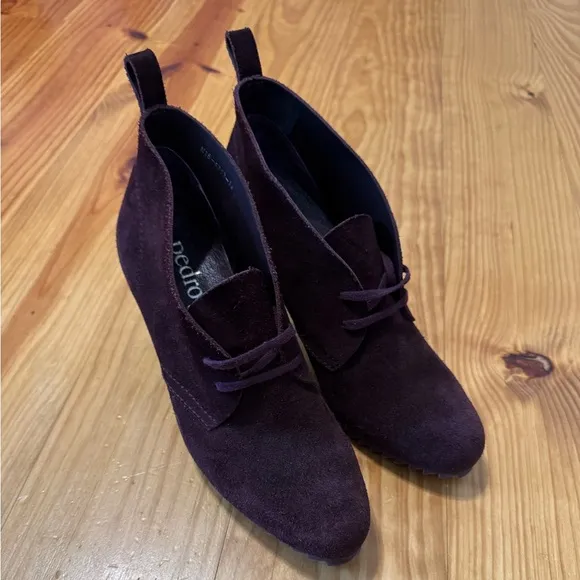 Pedro Garcia 38 (US 7.5) Maroon Suede Leather Lace Up Heel Ankle Boots Spain