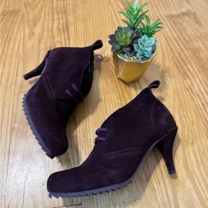 Pedro Garcia 38 (US 7.5) Maroon Suede Leather Lace Up Heel Ankle Boots Spain
