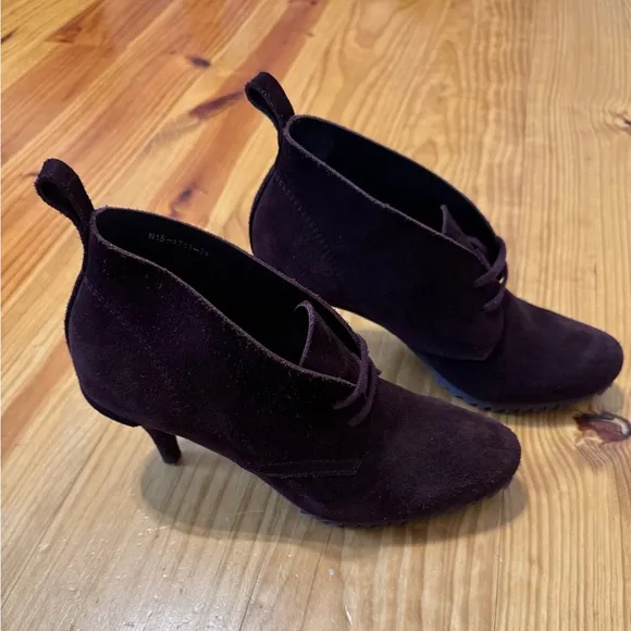 Pedro Garcia 38 (US 7.5) Maroon Suede Leather Lace Up Heel Ankle Boots Spain