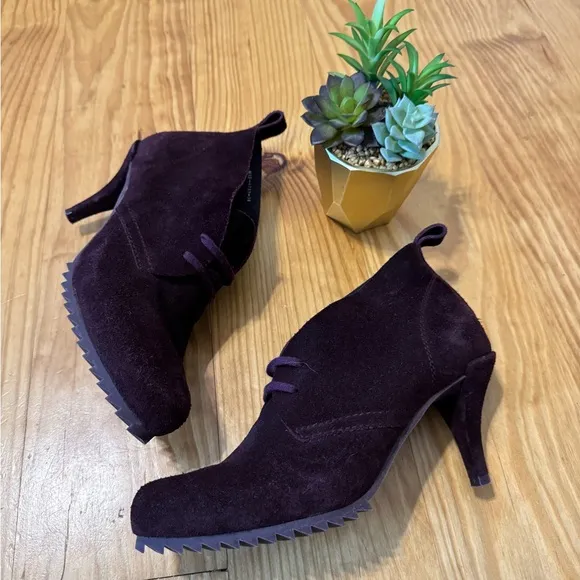 Pedro Garcia 38 (US 7.5) Maroon Suede Leather Lace Up Heel Ankle Boots Spain