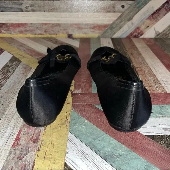 Pedro Garcia Black Satin Ballet Flats Top Hole Chain Swarovski Crystals EUC 6.5