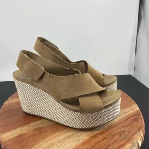 PEDRO GARCIA Denia Suede Crisscross Wedge Camel Platform Sandals 37.5 US 7.5