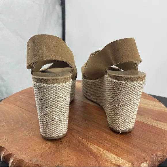 PEDRO GARCIA Denia Suede Crisscross Wedge Camel Platform Sandals 37.5 US 7.5