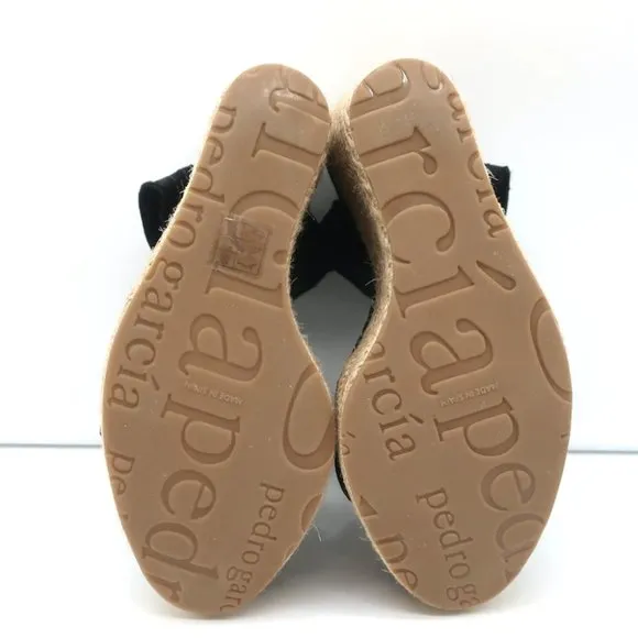 Pedro Garcia Espadrille Wedge Sandals Teodora Black Ruched Satin Size 38.5 NEW