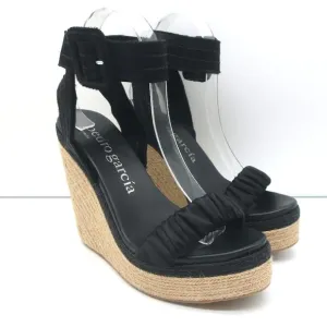 Pedro Garcia Espadrille Wedge Sandals Teodora Black Ruched Satin Size 38.5 NEW