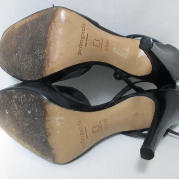 Pedro Garcia Leather black strappy heels sandals ankle strap Size Sz 38.5  8.5
