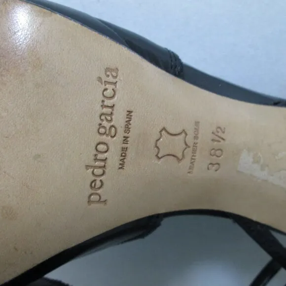Pedro Garcia Leather black strappy heels sandals ankle strap Size Sz 38.5  8.5