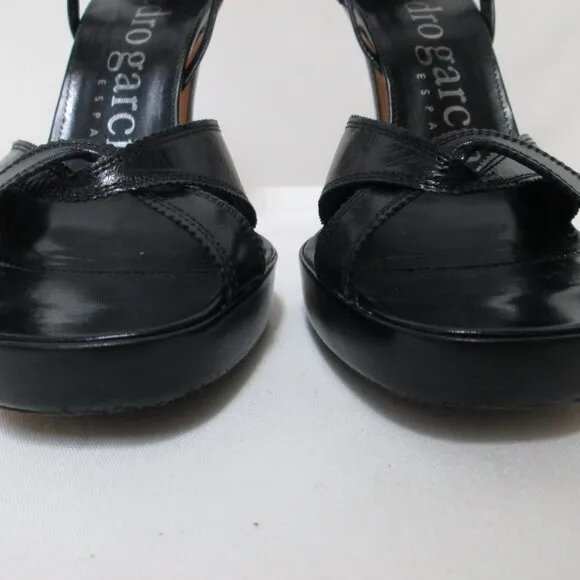 Pedro Garcia Leather black strappy heels sandals ankle strap Size Sz 38.5  8.5