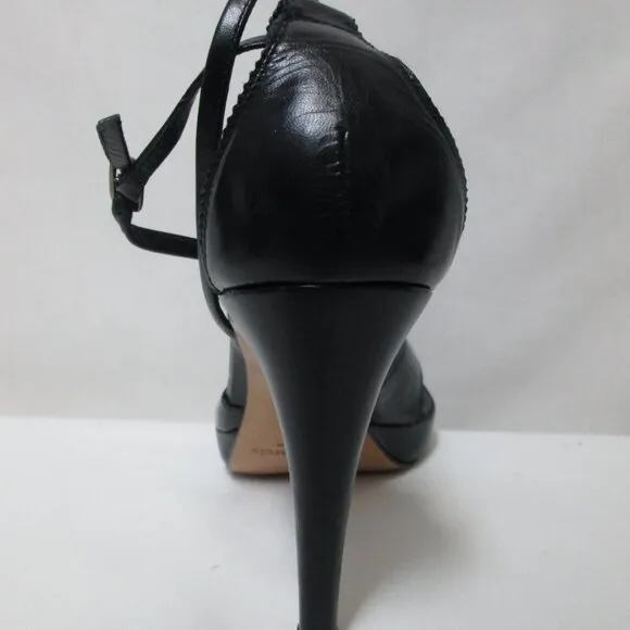 Pedro Garcia Leather black strappy heels sandals ankle strap Size Sz 38.5  8.5
