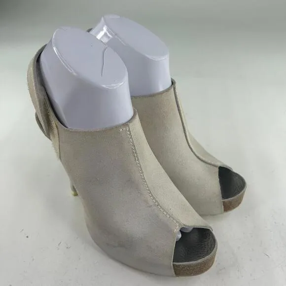 Pedro Garcia Off White Suede High Heels Sandals US 7 Slingback Peep-Toe  Shoes