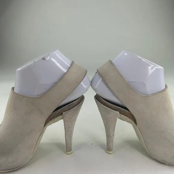 Pedro Garcia Off White Suede High Heels Sandals US 7 Slingback Peep-Toe  Shoes