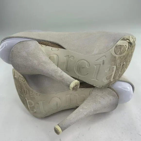 Pedro Garcia Off White Suede High Heels Sandals US 7 Slingback Peep-Toe  Shoes