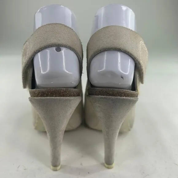 Pedro Garcia Off White Suede High Heels Sandals US 7 Slingback Peep-Toe  Shoes