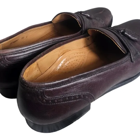 Pierre Cardin Espace Brown Leather Cap Toe Tassel Loafers Shoes Italy Size 10