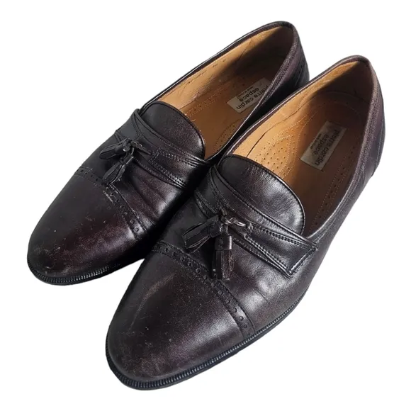 Pierre Cardin Espace Brown Leather Cap Toe Tassel Loafers Shoes Italy Size 10