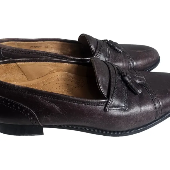 Pierre Cardin Espace Brown Leather Cap Toe Tassel Loafers Shoes Italy Size 10