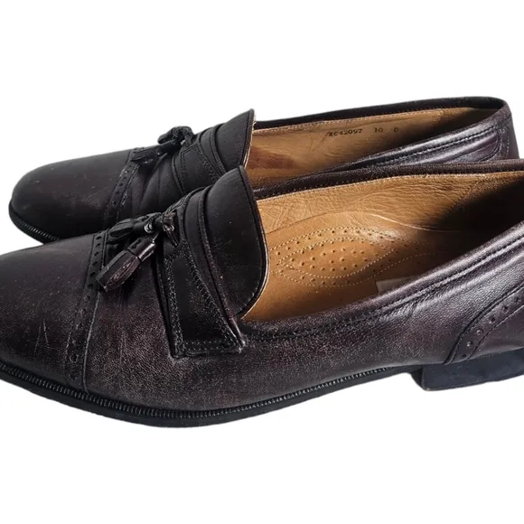Pierre Cardin Espace Brown Leather Cap Toe Tassel Loafers Shoes Italy Size 10
