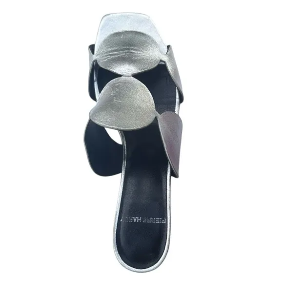 Pierre Hardy Bulles Mule Sandal Silver Metallic Chrome Block Heel EU 39 US 8