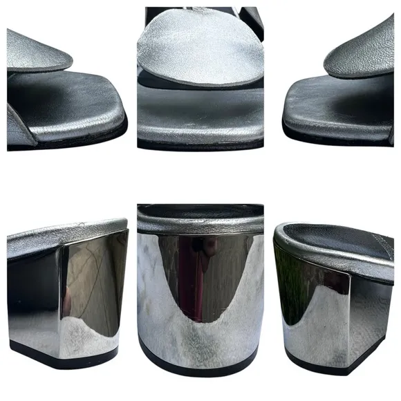 Pierre Hardy Bulles Mule Sandal Silver Metallic Chrome Block Heel EU 39 US 8