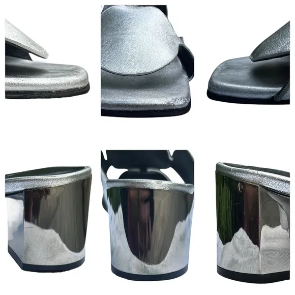 Pierre Hardy Bulles Mule Sandal Silver Metallic Chrome Block Heel EU 39 US 8