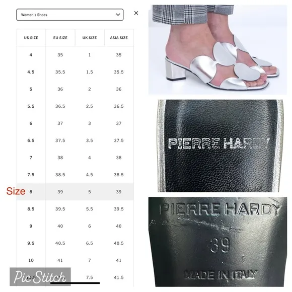 Pierre Hardy Bulles Mule Sandal Silver Metallic Chrome Block Heel EU 39 US 8