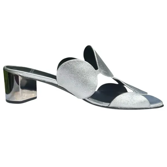 Pierre Hardy Bulles Mule Sandal Silver Metallic Chrome Block Heel EU 39 US 8