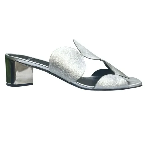 Pierre Hardy Bulles Mule Sandal Silver Metallic Chrome Block Heel EU 39 US 8