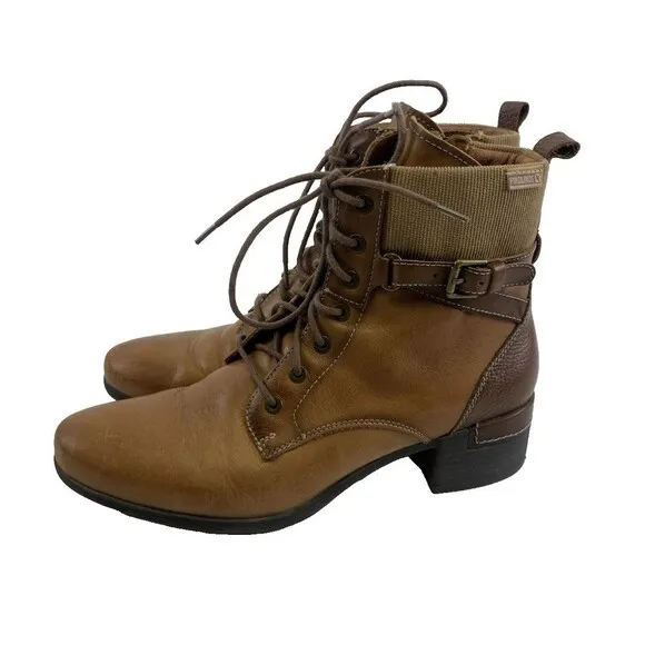 Pikolinos Malaga Lace Up Ankle Boots Brown Leather Low Heel Womens 40 US 9-9.5