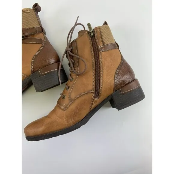 Pikolinos Malaga Lace Up Ankle Boots Brown Leather Low Heel Womens 40 US 9-9.5