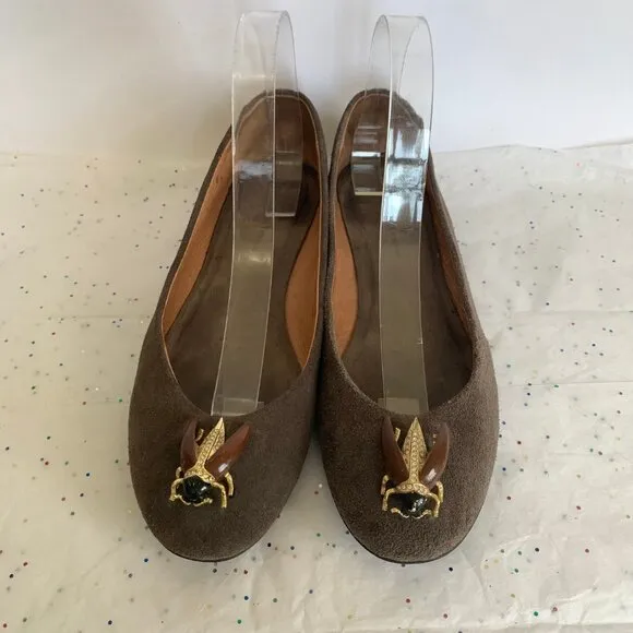 Pilcro and the Letterpress Brown Suede Beatle Bee Insect Ballet Flats - Size 9