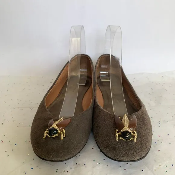 Pilcro and the Letterpress Brown Suede Beatle Bee Insect Ballet Flats - Size 9