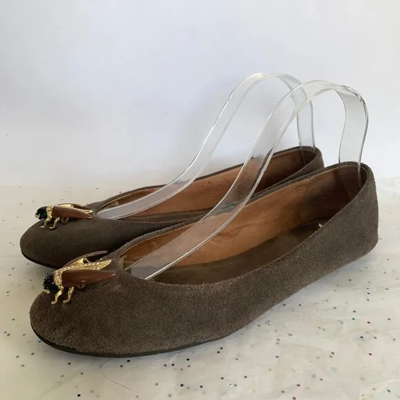 Pilcro and the Letterpress Brown Suede Beatle Bee Insect Ballet Flats - Size 9