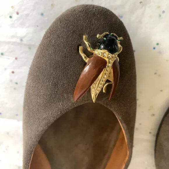 Pilcro and the Letterpress Brown Suede Beatle Bee Insect Ballet Flats - Size 9