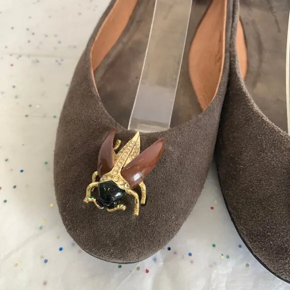 Pilcro and the Letterpress Brown Suede Beatle Bee Insect Ballet Flats - Size 9