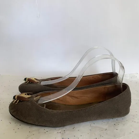 Pilcro and the Letterpress Brown Suede Beatle Bee Insect Ballet Flats - Size 9