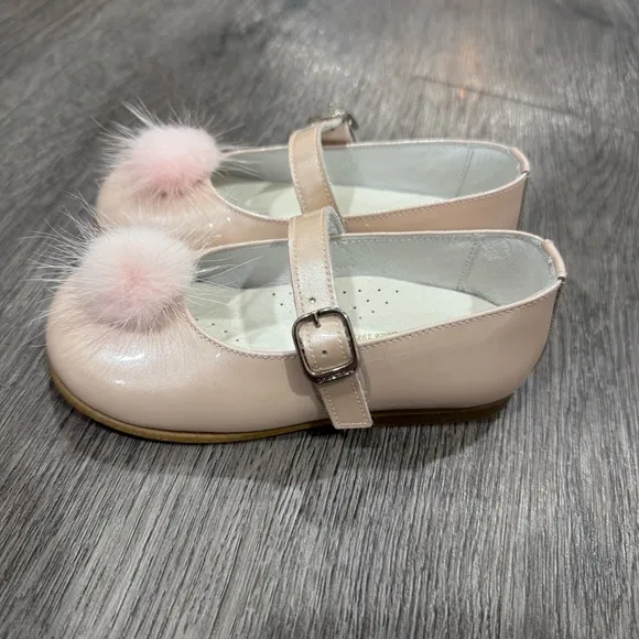 Pink Mary Jane Kids Shoes with Pom Pom Made in Spain