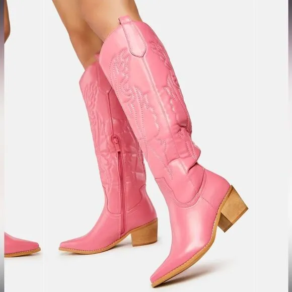 Pink Western Boots Knee High High Quality Booties