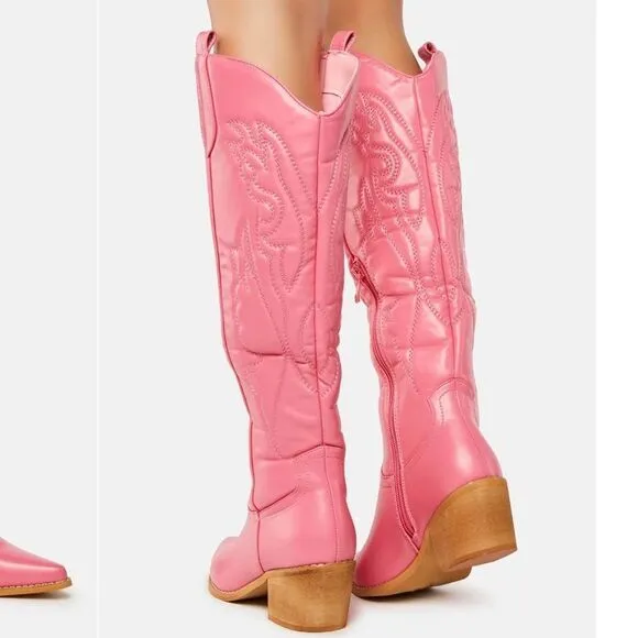 Pink Western Boots Knee High High Quality Booties