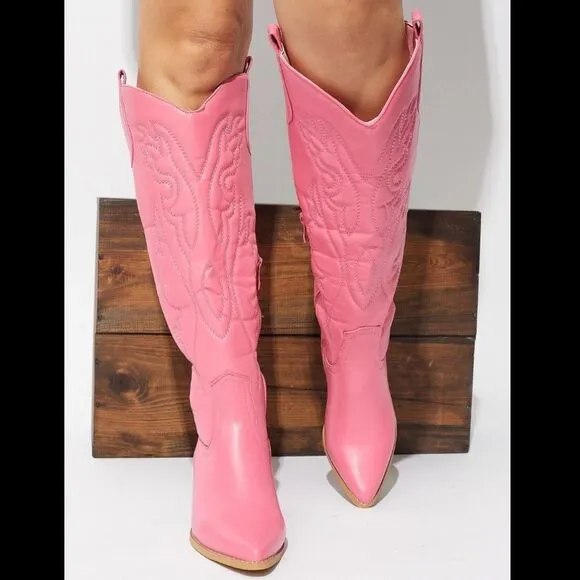 Pink Western Boots Knee High High Quality Booties