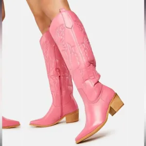Pink Western Boots Knee High High Quality Booties
