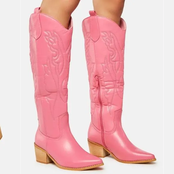Pink Western Boots Knee High High Quality Booties