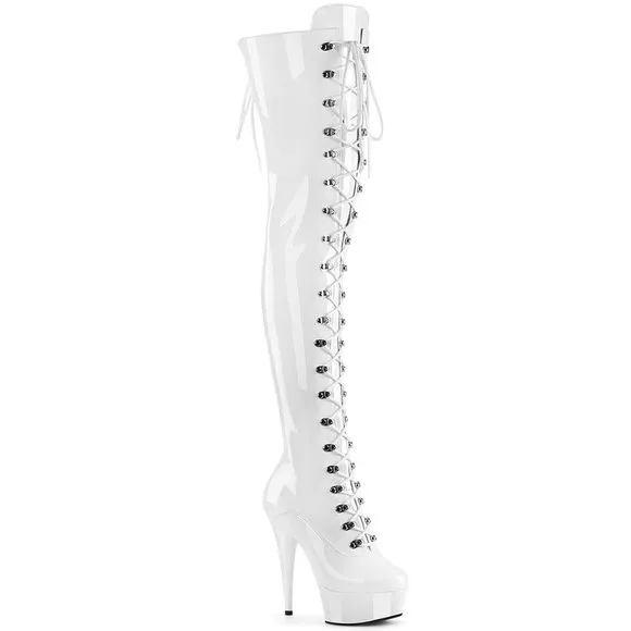 Platform High Heel Lace Up Thigh High Boots.