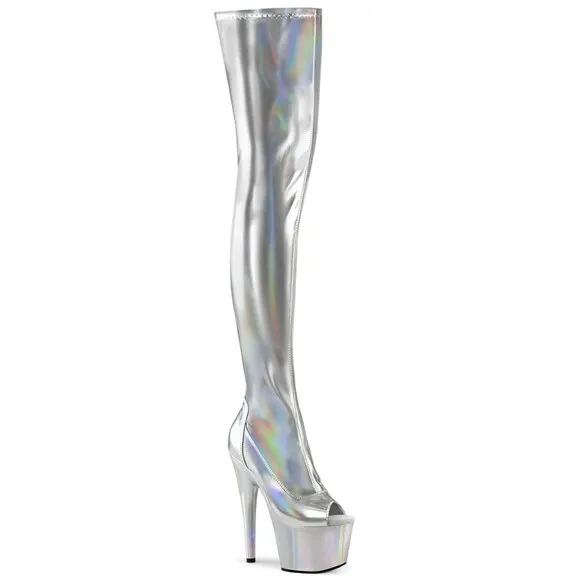Platform Hologram Heel Thigh High Boots