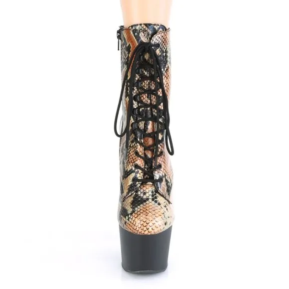 Platform Holographic Snake Lace Up Ankle Boots