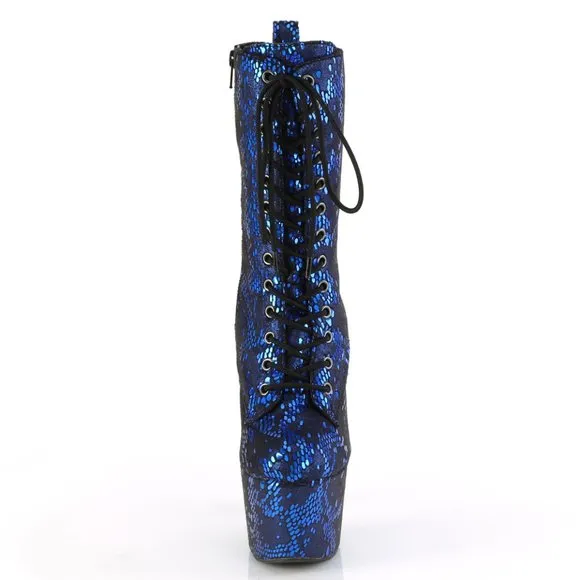 Platform Snake Print Lace Up Ankle Boots