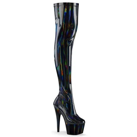 Platform Stretch Hologram Thigh High Heel Boots