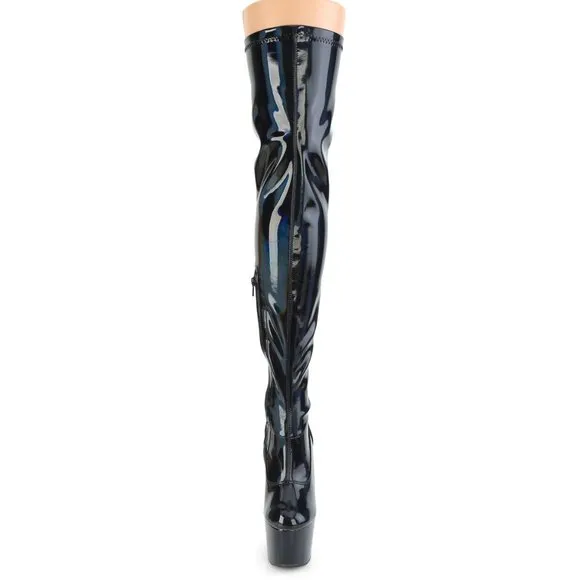 Platform Stretch Hologram Thigh High Heel Boots