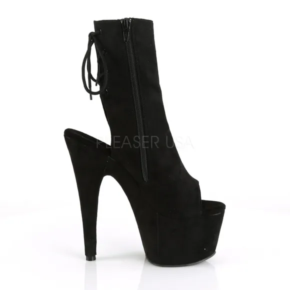 Platform Suede Open Toe Pocket High Heel Boots